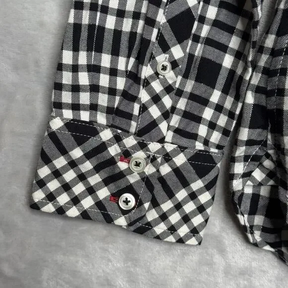 Talbots Shirt Womens Medium Black White Plaid Button Front Long Sleeve Cotton - Picture 6 of 10